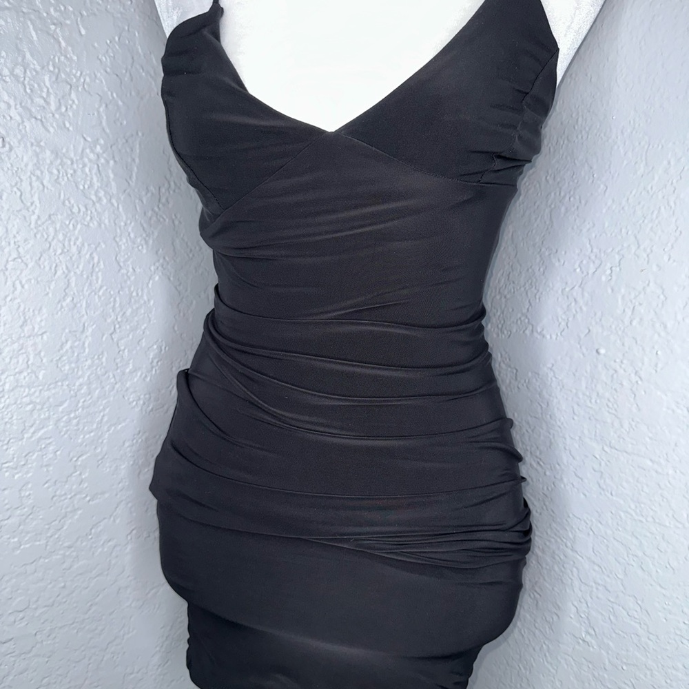 Chic Black Ruched Mini Dress